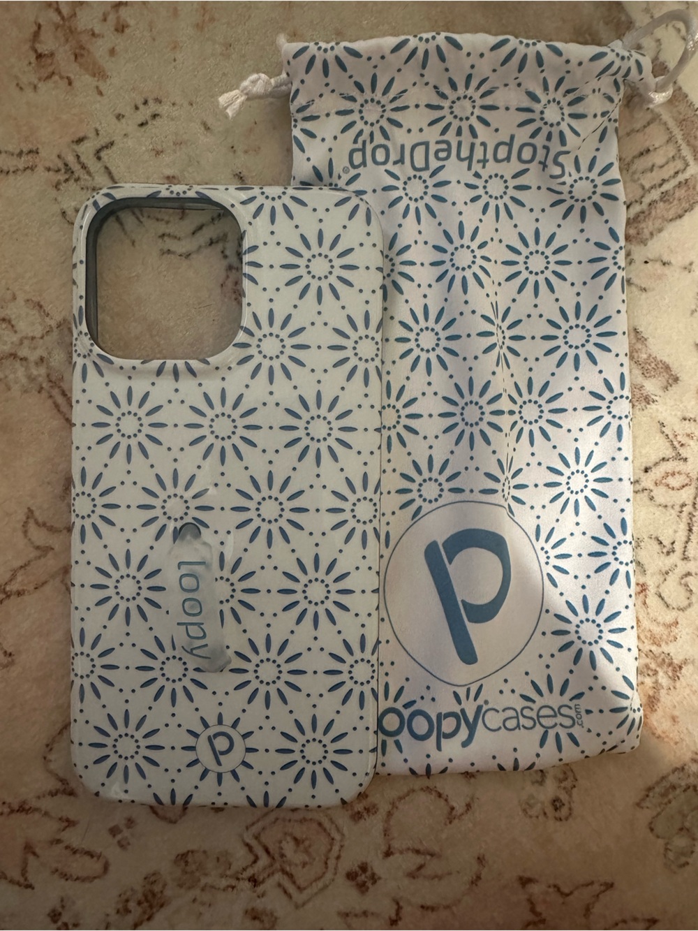Loopy Case White Phone Case with Blue Floral Motif